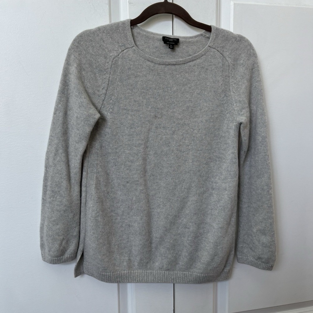 Talbots‎ Cashmere Sweater Womens Petite Sp Gray Knit Pullover Classic Neutral